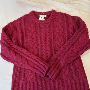 J. Crew Cable Knit Crewneck Sweater - Berry